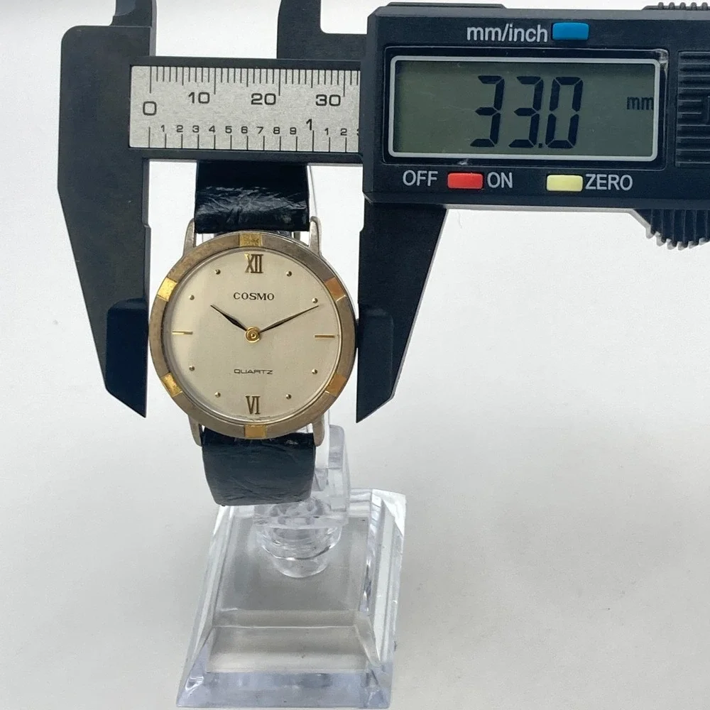Vintage Cosmo Unisex Watch 33mm Gold Silver Tone Mens Womens New Battery 8.5